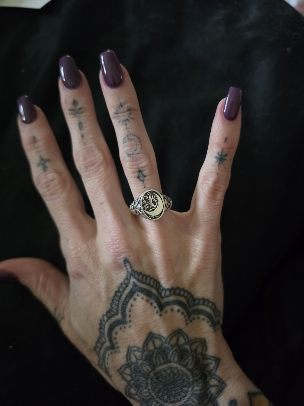 Clocks And Colours Silver Moon and Vine Signet Ring - Sterling Silver